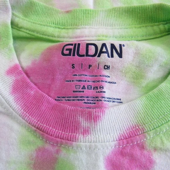 Womens, Adult, Size Small Petite, Pink & Green, Tie Dyed, Basic T-Shirt - GILDAN - Picture 3 of 3